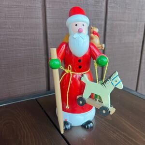 Vintage Wooden  Father Christmas Santa Claus Musical Figure Music Box Wind Up